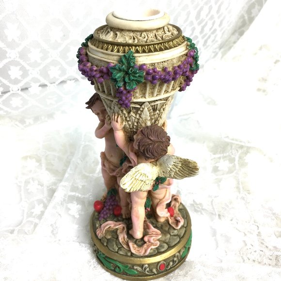 Cupids Angels Resin Romantic Candle Stick Holder Vtg - Picture 3 of 15